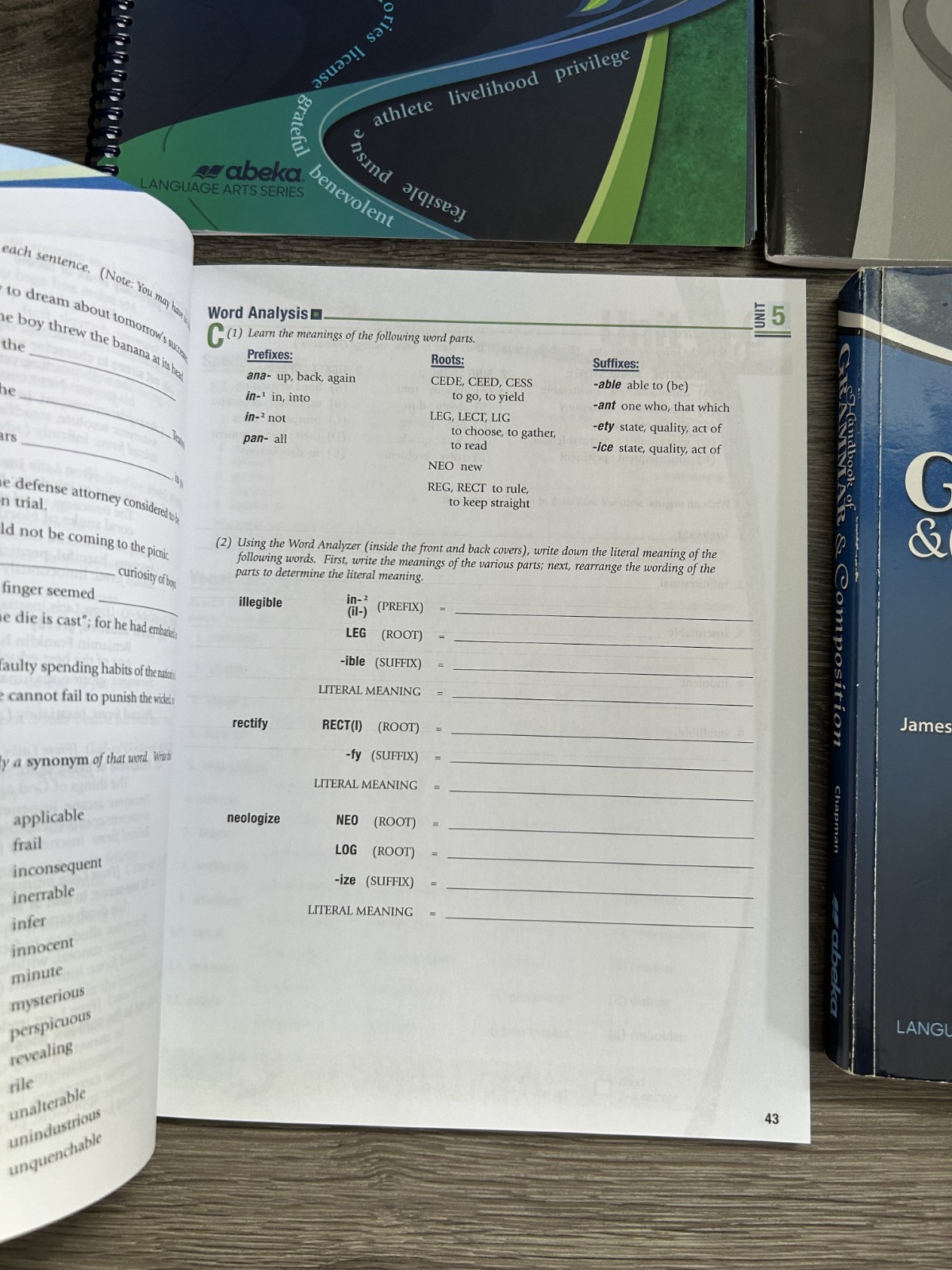 Abeka Vocab Spelling Grammar Composition V 11th Grade 6 Books