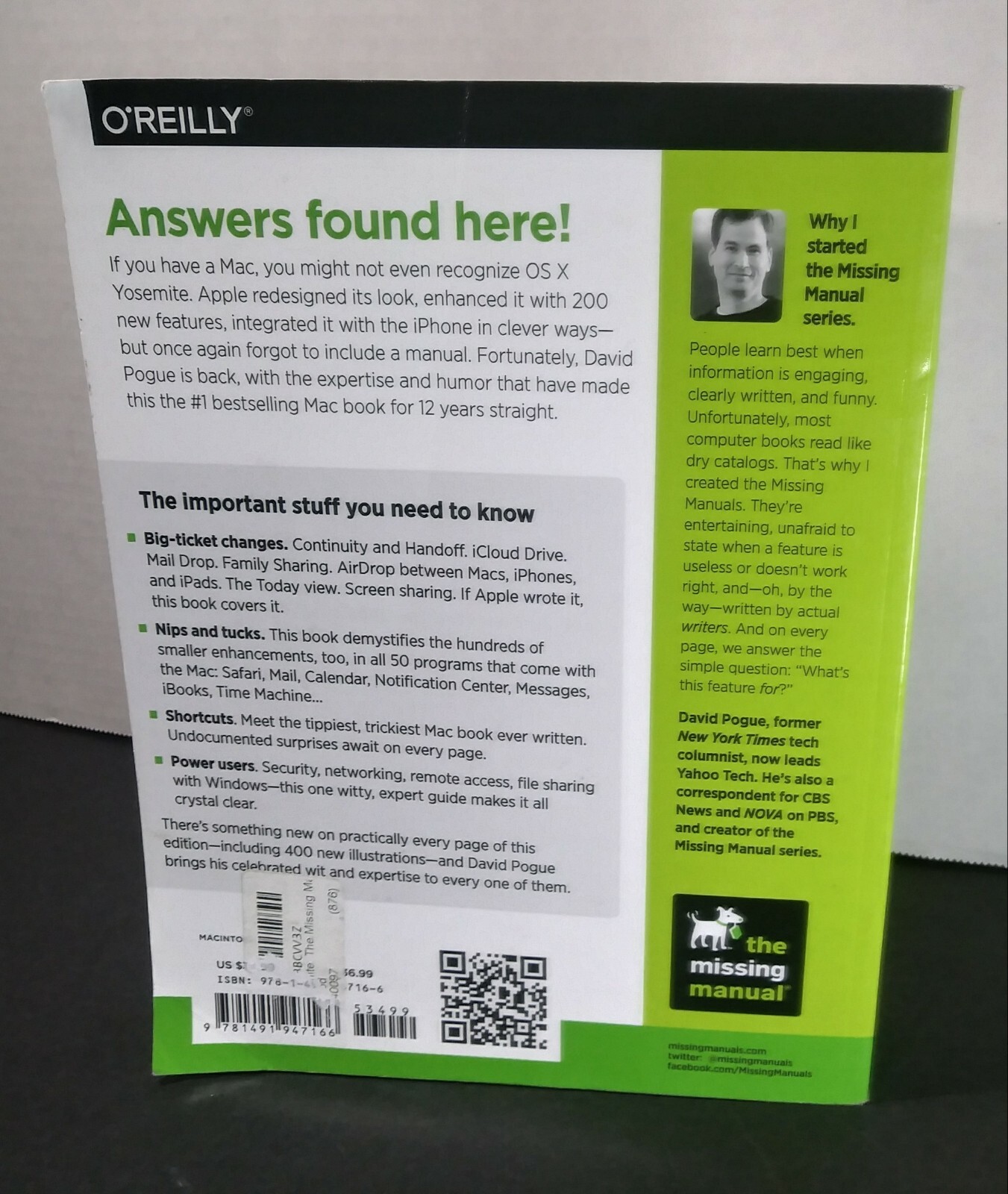 O&rsquo;Reilly OS X Yosemite: The Missing Manual By David Pogue 2017 Computer Tech