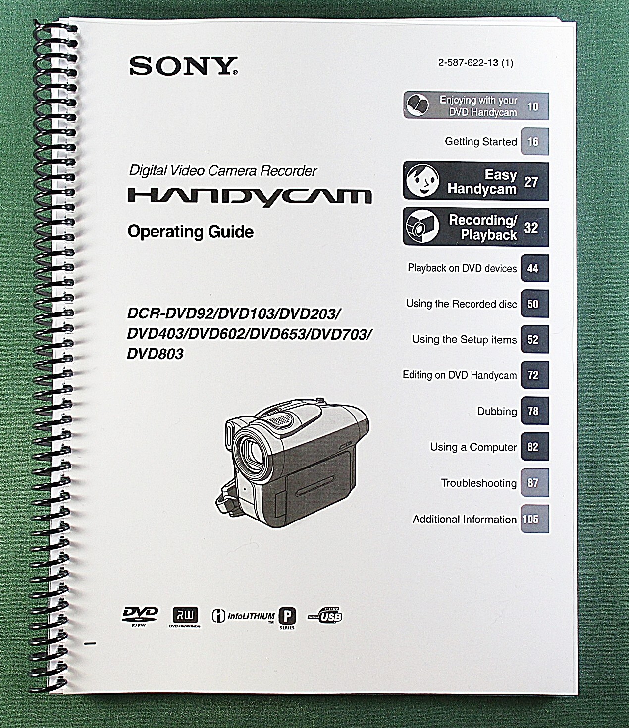 Sony DCR-DVD92/DVD103/DVD203/DVD403 Instruction Manual: 120 Pages & Clear Covers