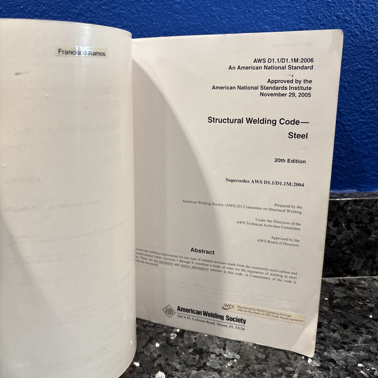 STRUCTURAL WELDING CODE–STEEL By American Welding Society AWS D1.1/D1.1M:2006