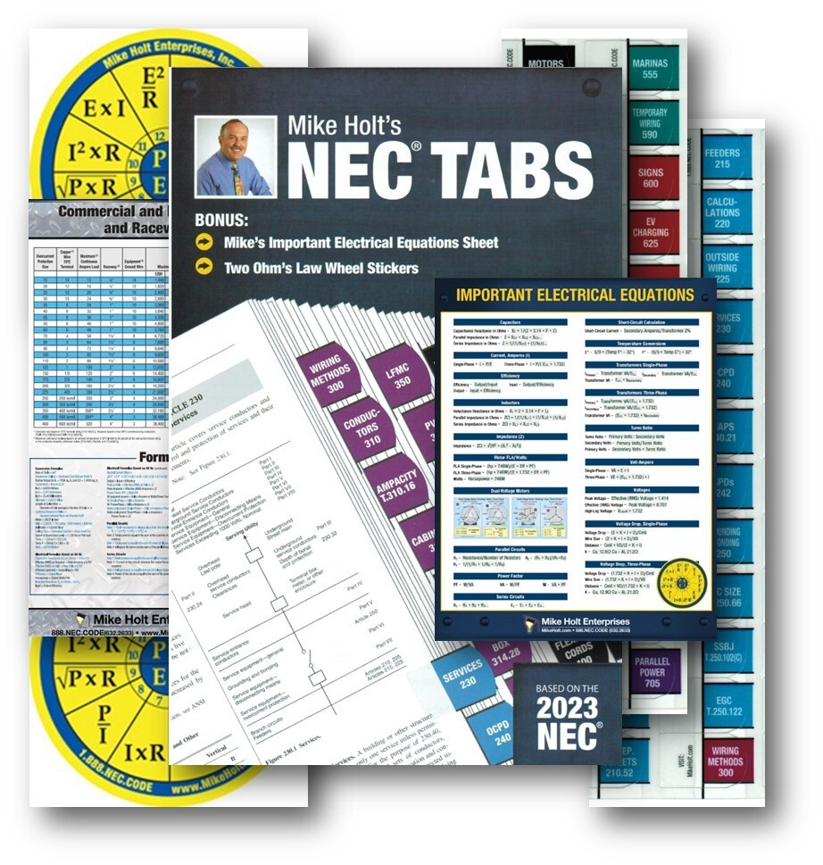 2023 NEC Index Tabs (Color) Ohm&rsquo;s Law Stickers, Elect Equations & Wire Char 2023