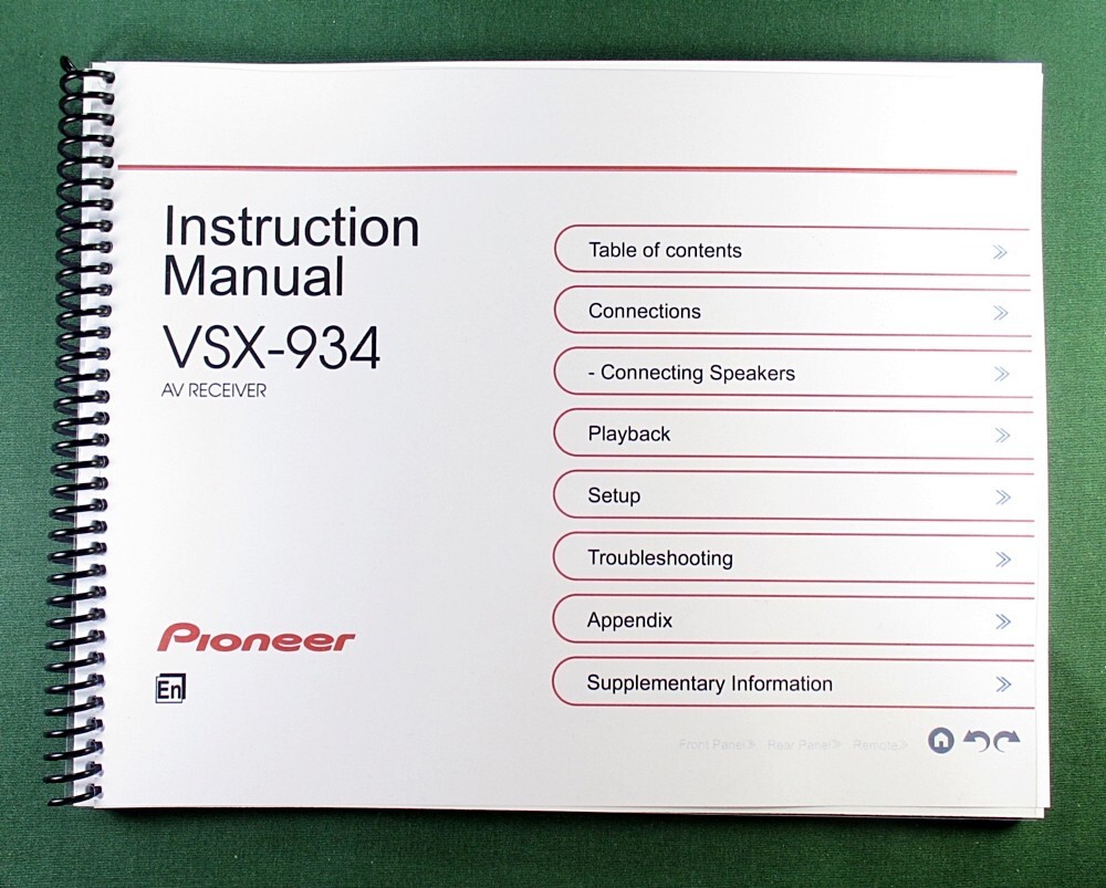 Pioneer VSX-934 Instruction Manual: Full Color 153 Pages & Protective Covers!