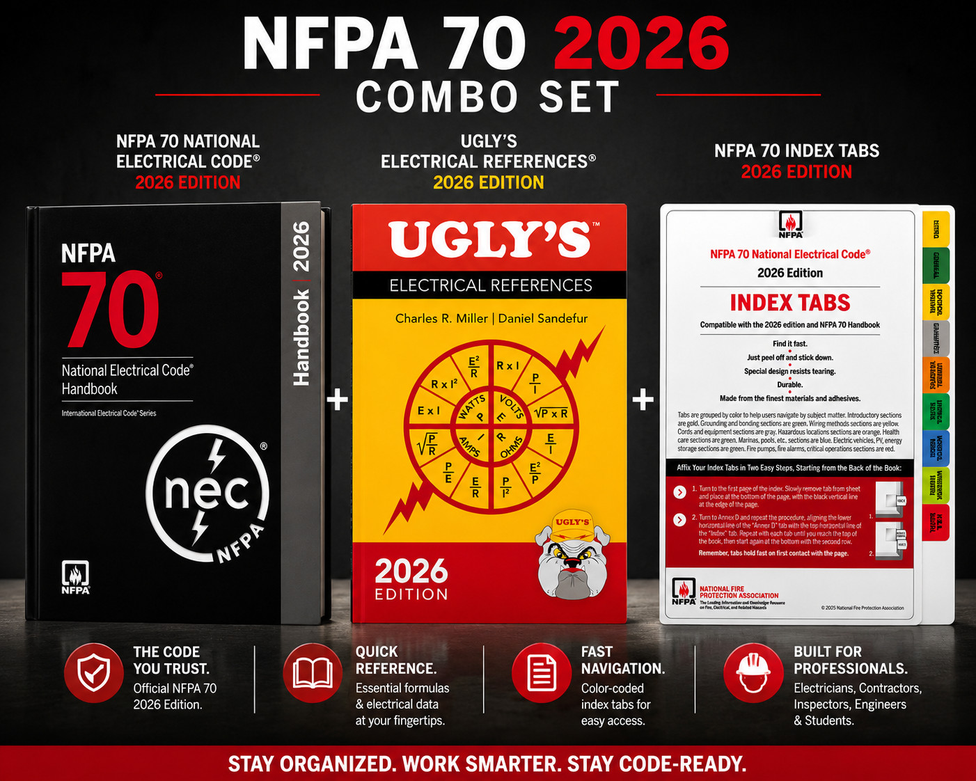 NFPA 70 Handbook 2026 + Ugly&rsquo;s 2026 + Index Tabs 2026 Combo Set