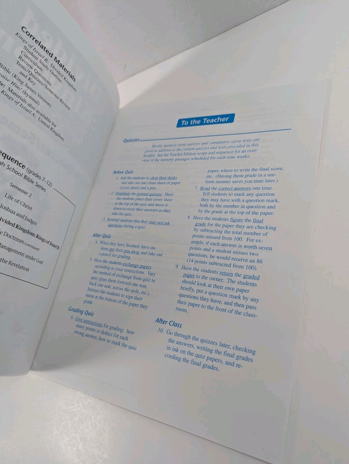 ABeka Divided Kingdom Kings of Israel B Student Outline Tests/Quiz & Teacher Key