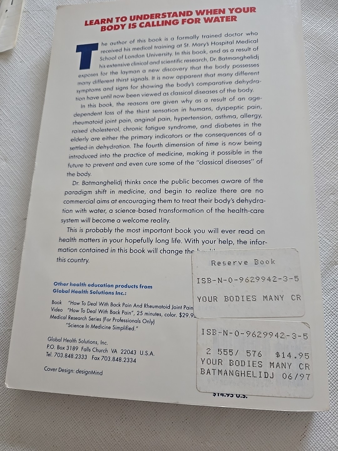 Your Body&rsquo;s Many Cries for Water by Fereydoon Batmanghelidj – 2nd Edition TPB