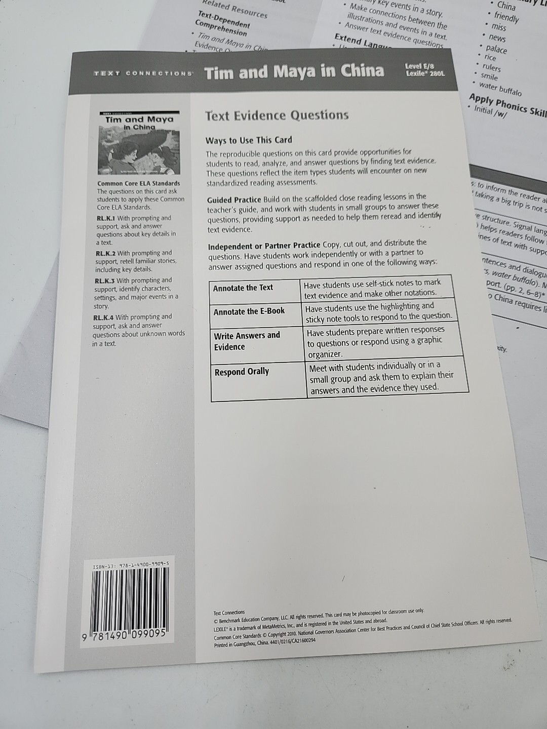 Benchmark Education Text Connections E/8 (6) « Tim And Maya In China » Homeschool