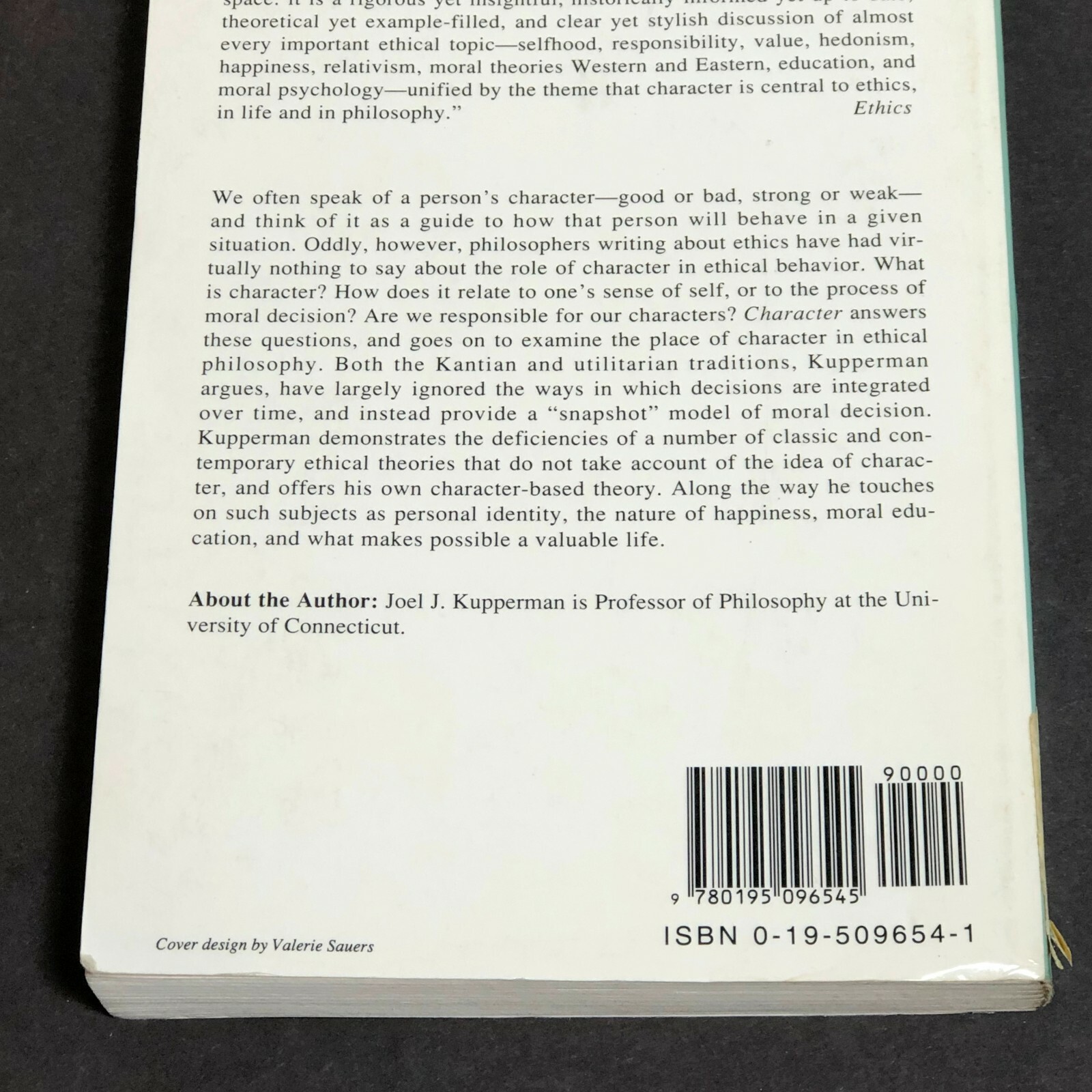 Character by Joel J. Kupperman 1995 Trade Paperback College University Textbook