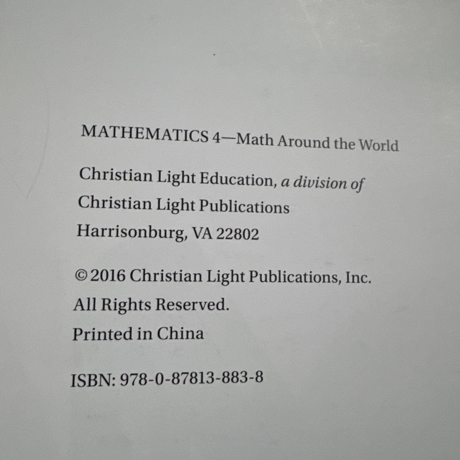 Christian Light Education Grade 4 Mathematics Math Around The World Hardcover 📚