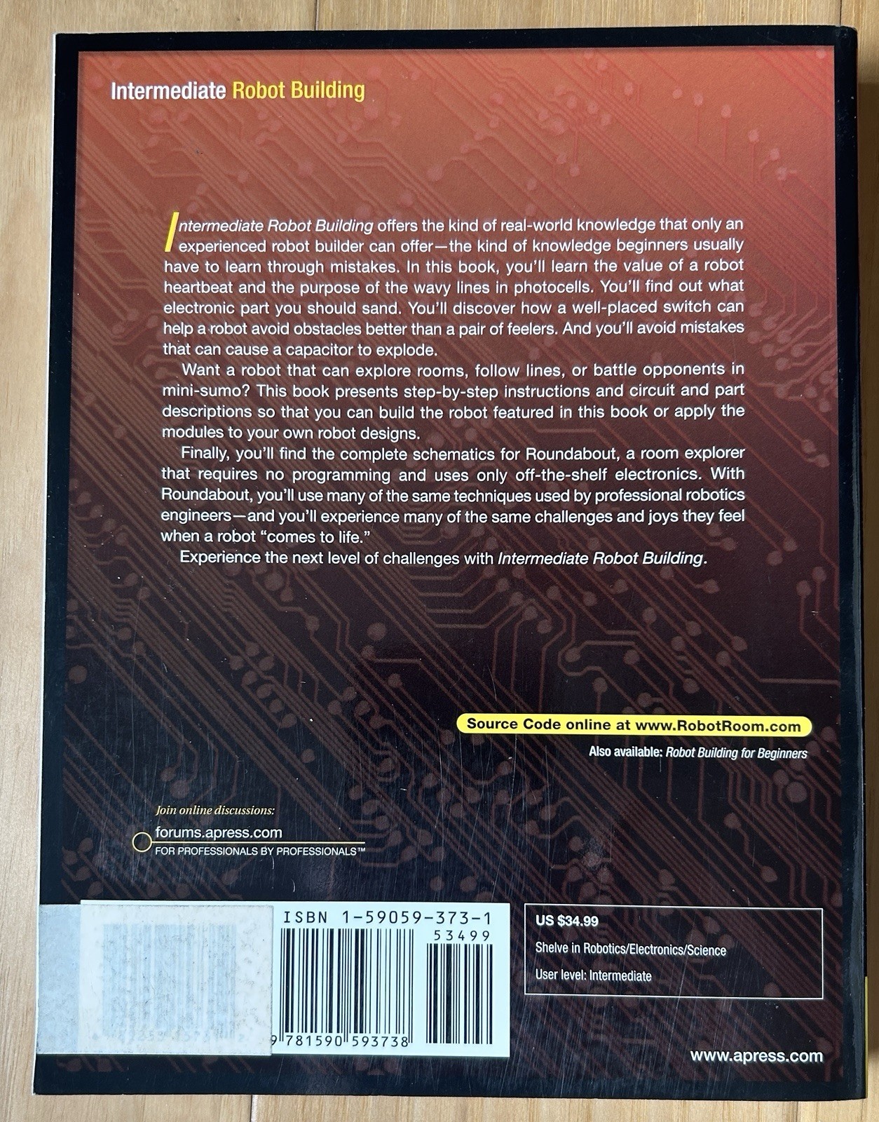 Intermediate Robot Building by David Cook (2011 Hardcover) Very Good Condition