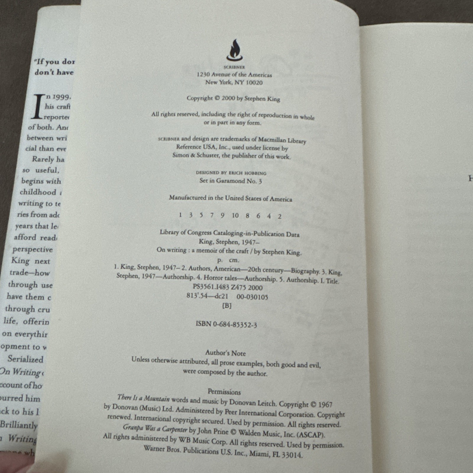 Stephen King, On Writing A Memoir Of The Craft 1st Edition 2000 Hardcover 288 Pg
