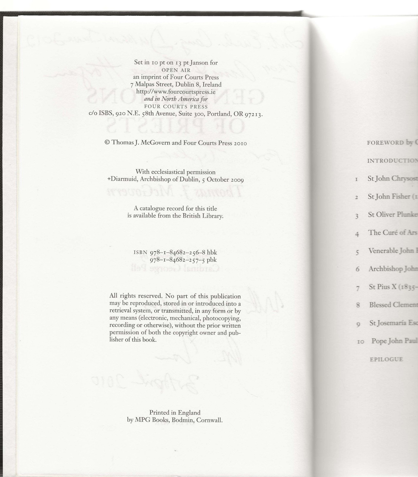 GENERATIONS OF PRIESTS THOMAS J. MCGOVERN HARDCOVER WITH DUST JACKET
