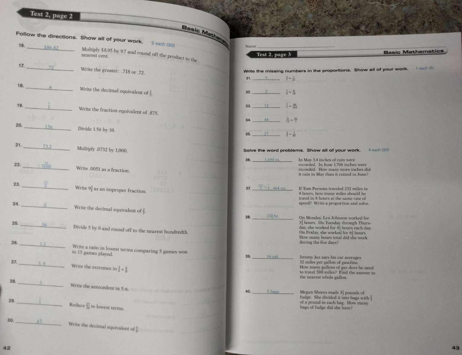 A Beka Basic Mathematics Third Edition Teacher Edition and Answer Keys