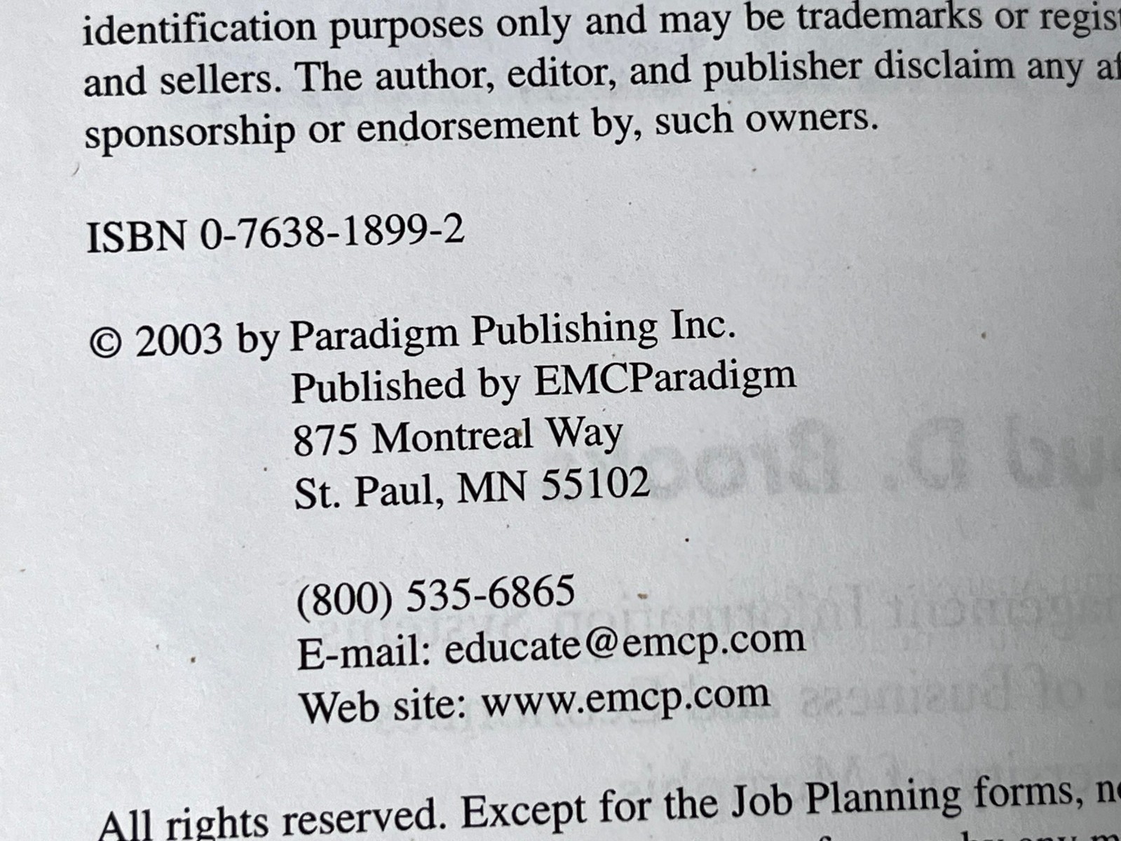 2003 Integrated Computer Projects Lloyd D. Brooks EMC Paradigm Textbook Excel