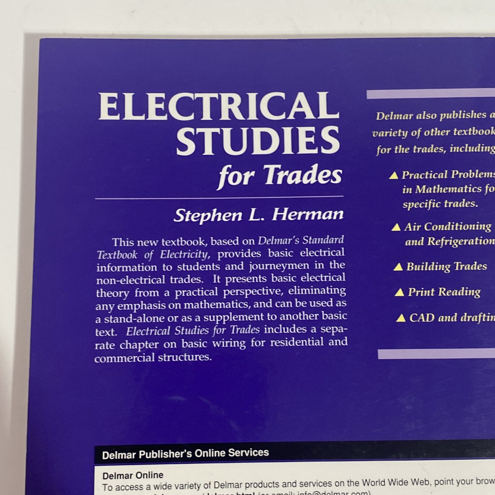 Electrical Studies for Trades Paperback Stephen L. Herman New With Shelf ￼Wear