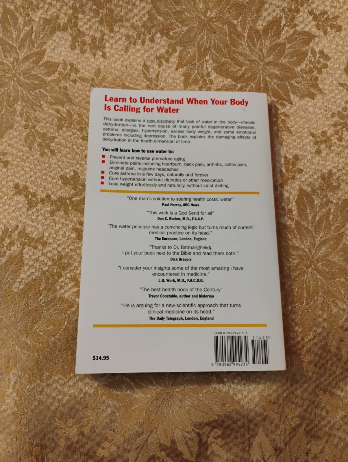 Your Body&rsquo;s Many Cries for Water by F. Batmanghelidj M.D. ~ 1998 Paperback Book