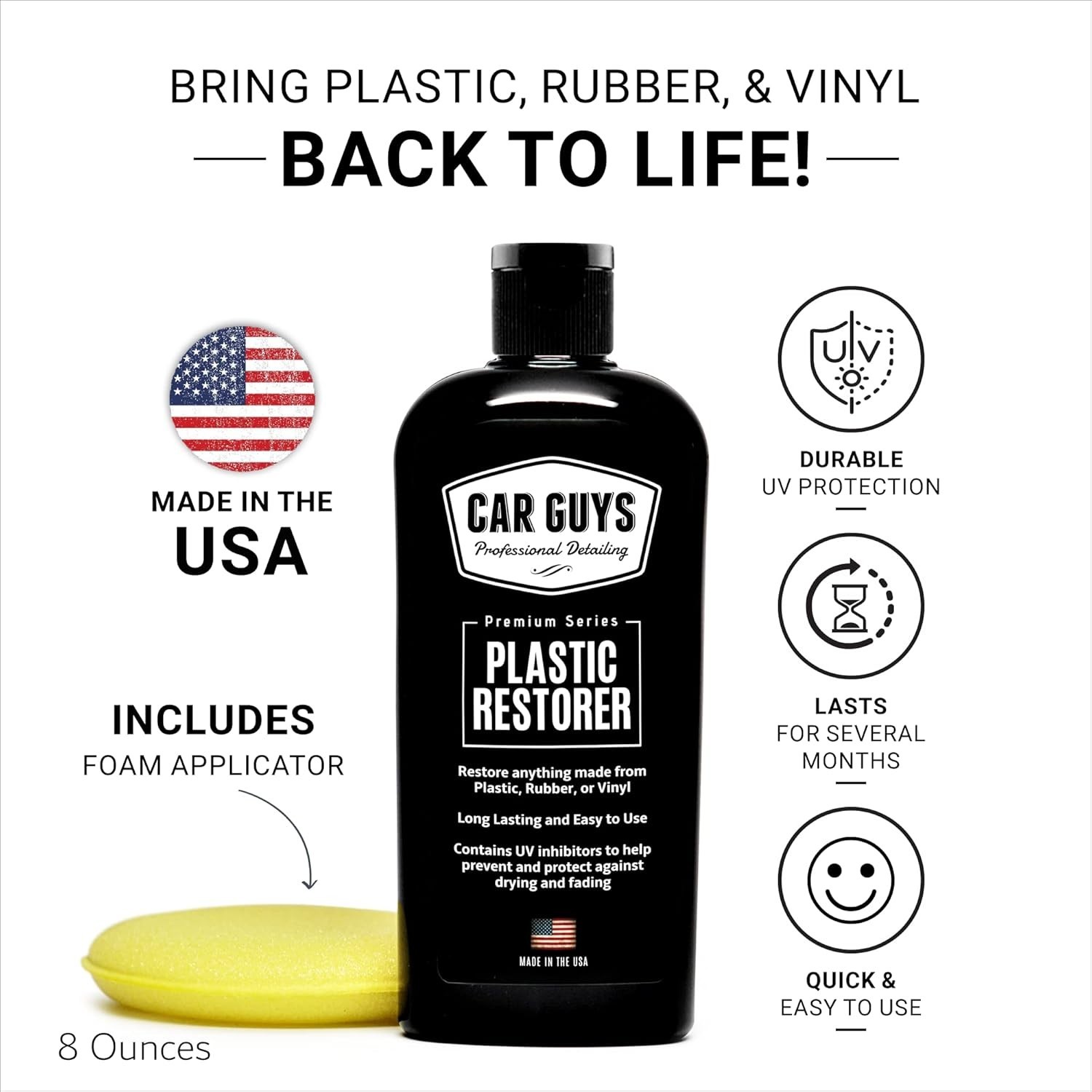 Plastic Restorer Kit 8oz Auto Trim Vinyl Rubber Protectant Compatible with Ve…
