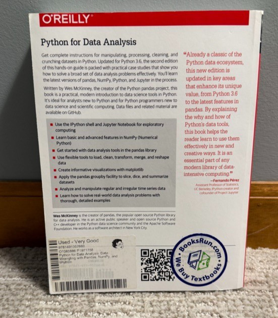O&rsquo;Reilly Python for Data Analysis 2nd Edition Wes McKinney 2017 Paperback