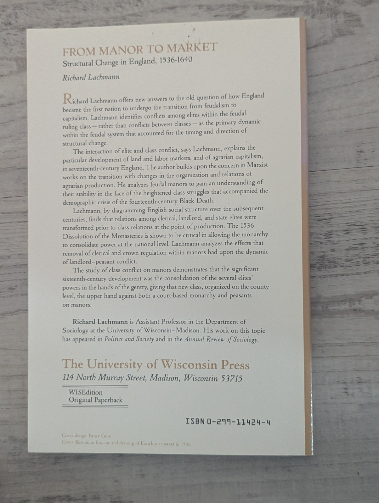 From Manor to Market: Structural Change in England, 1536-1640; Lachmann – VG+/PB