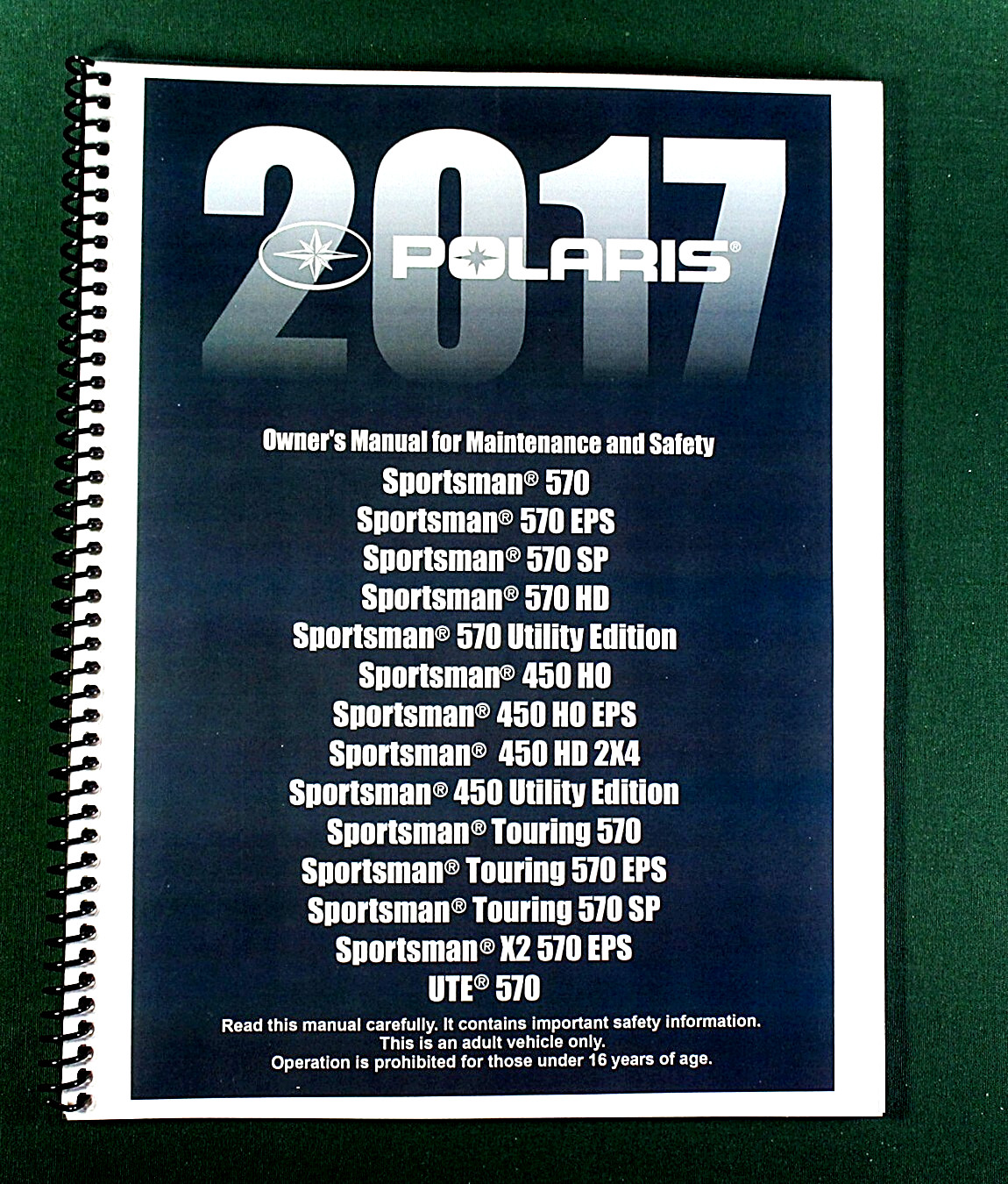 2017 Polaris Sportsman 450 ATV Owner&rsquo;s Manual: 190 Pages & Protective Covers