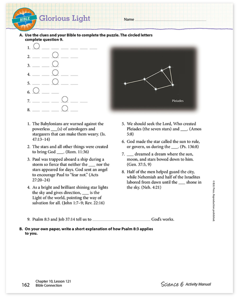 NEW BJU 6th grade SCIENCE 6 STUDENT ACTIVITIES 4th ed activity manual 281329