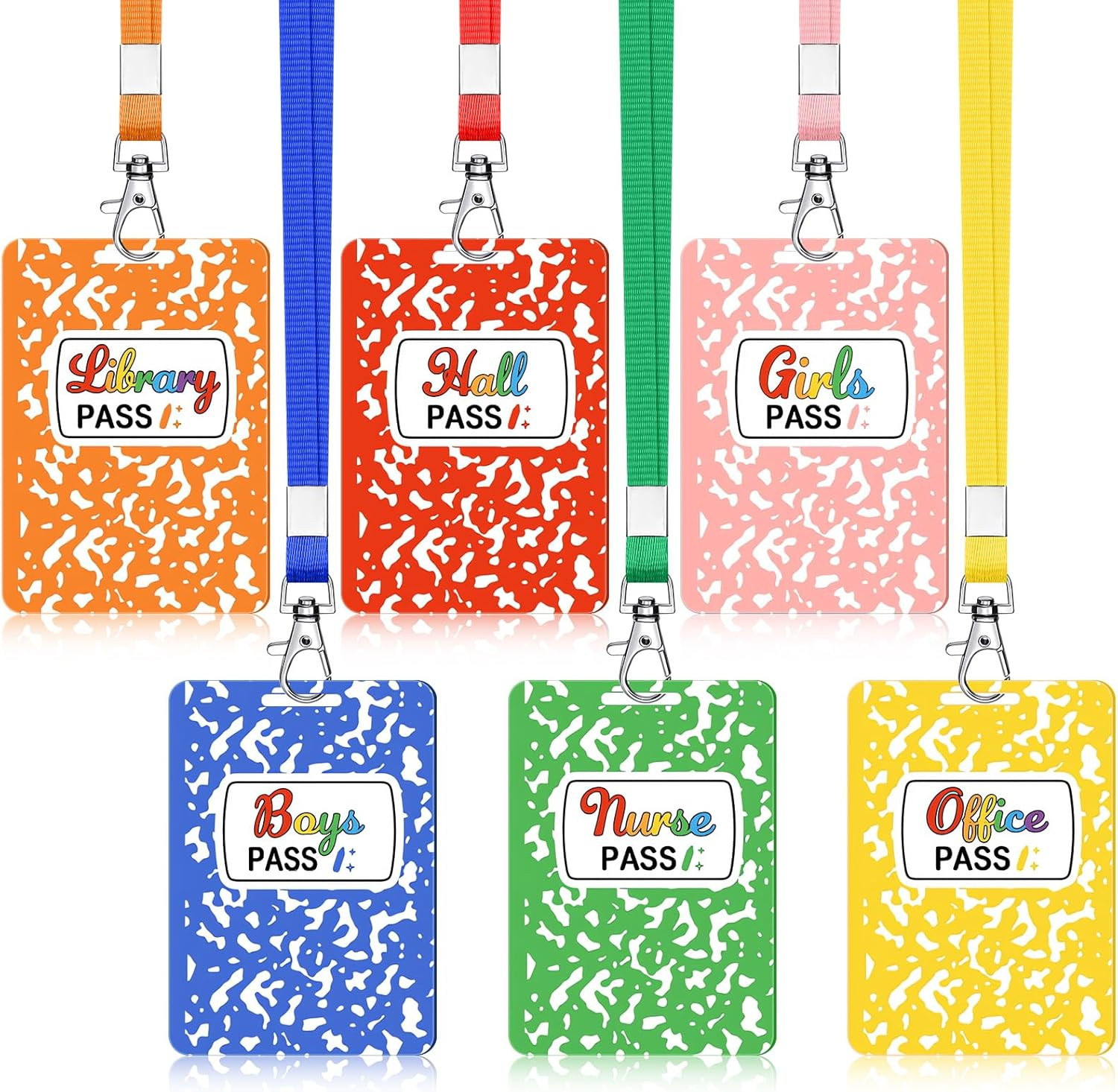 Wooden Bathroom Pass Lanyards – 6 Sets Colorful Classroom Supplies
