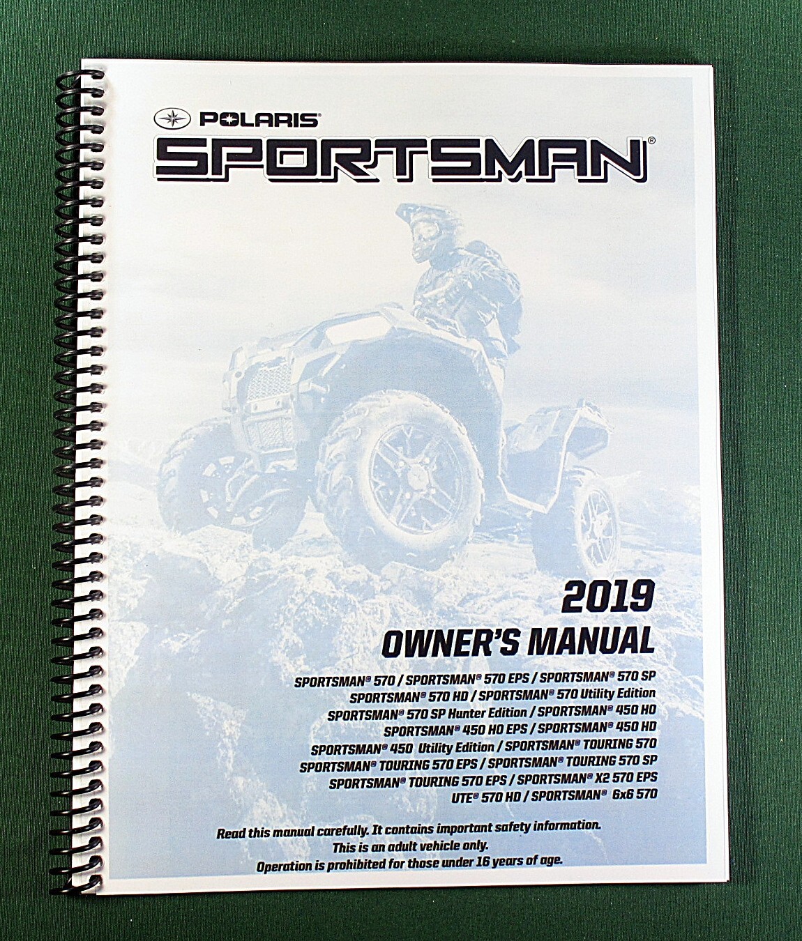 2019 Polaris Sportsman 570 ATV Owner&rsquo;s Manual: Full Color & Clear Covers!