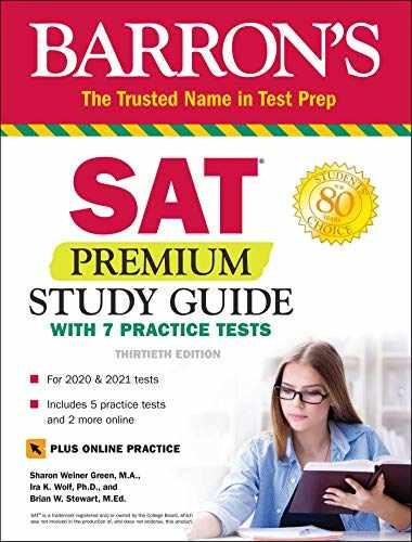 SAT Premium Study Guide with 7 – Paperback, by Green M.A. Sharon – Very Good x