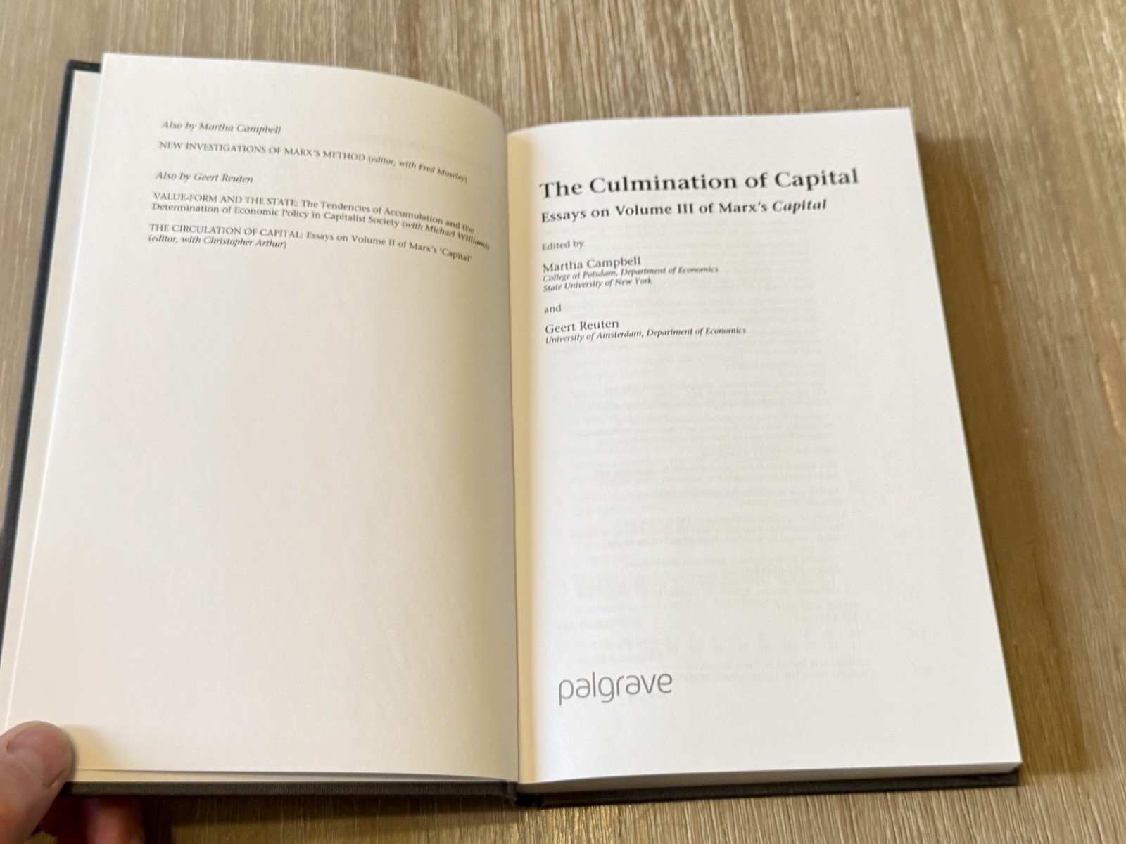 The Culmination of Capital: Essays of Marx’s Capital by M. Campbell 2001 HC/DJ