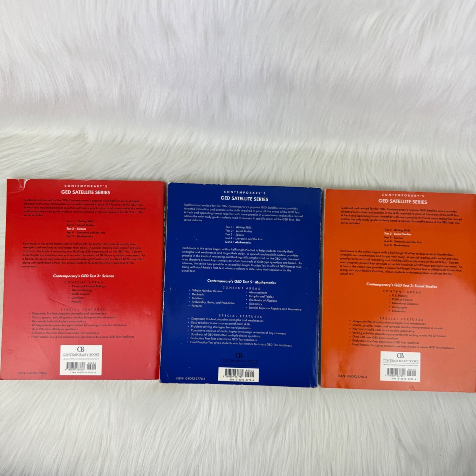 Bundle Lot 3 Contemporary&rsquo;s GED Mathematics 5 Social Studies 2 Science 3 Used Bo