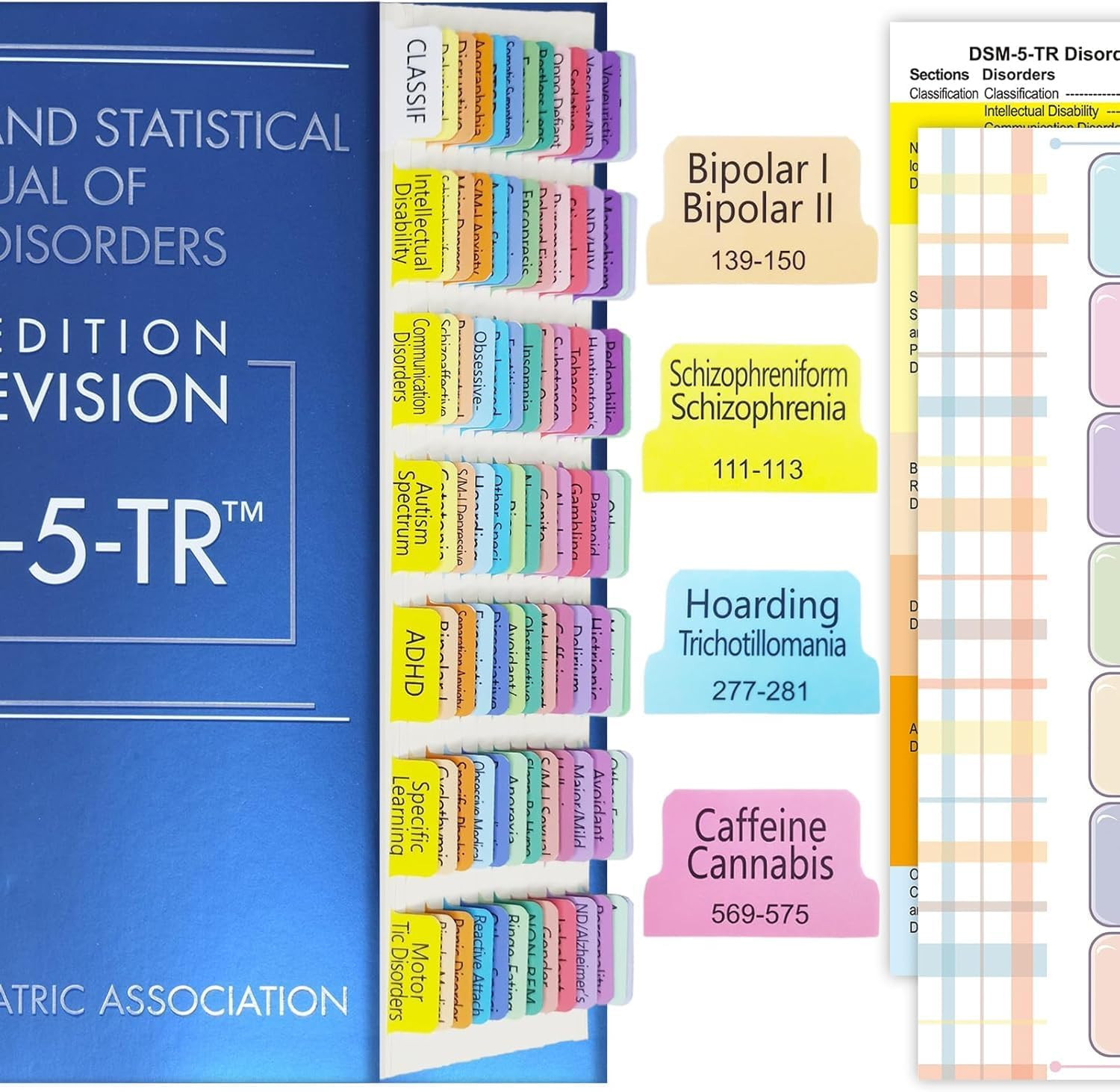 Upgraded DSM-5-TR Index Tabs 100pcs with Alignment Guide & Disorders Description