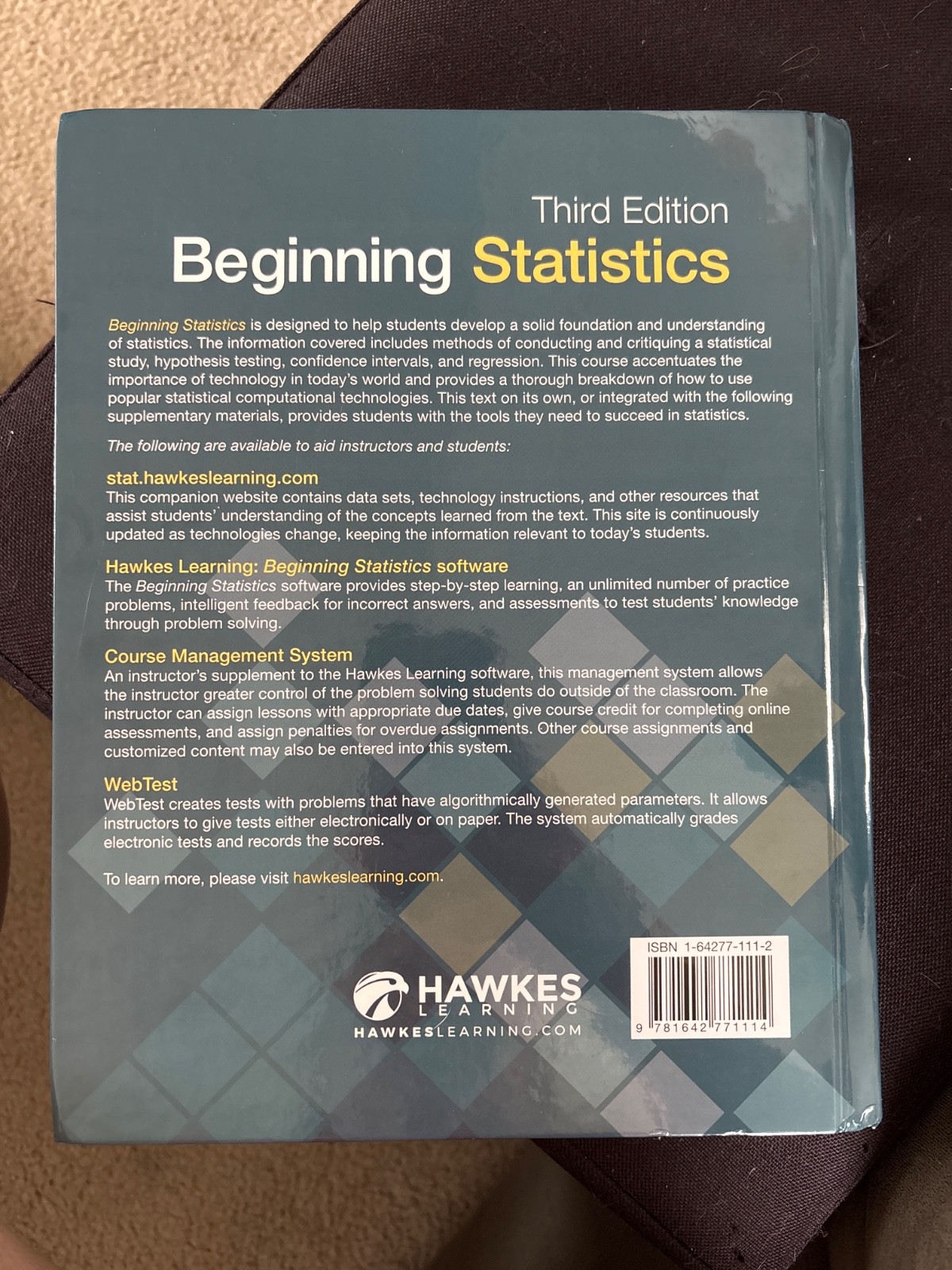 Beginning Statistics 3e Textbook by Hawkes Learning (Trade Paperback)