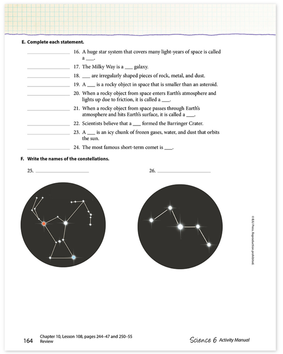NEW BJU 6th grade SCIENCE 6 STUDENT ACTIVITIES 4th ed activity manual 281329