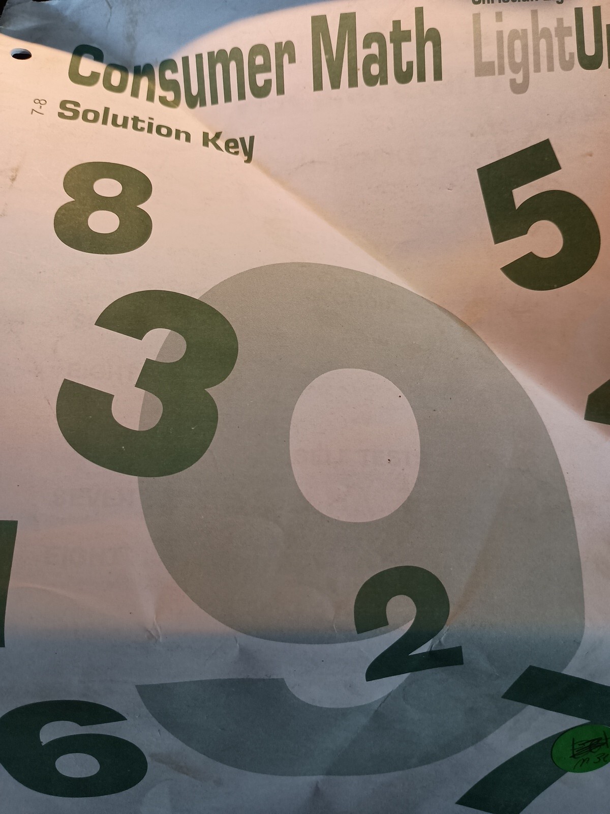 Consumer Math Lightunit Solution Key 7-8 2012 PB M3