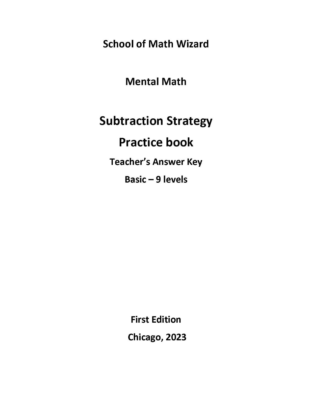 Subtraction Mental Math Practice Teacher Answer Key Book 80 pages Elementary Sch