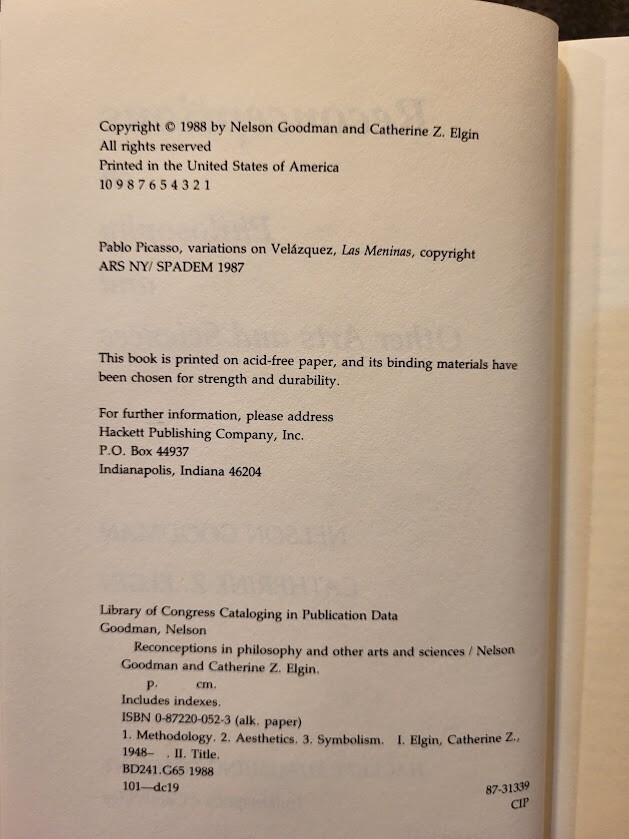 Nelson Goodman & Elgin, RECONCEPTIONS IN PHILOSOPHY HC DJ 1st/1st Near New