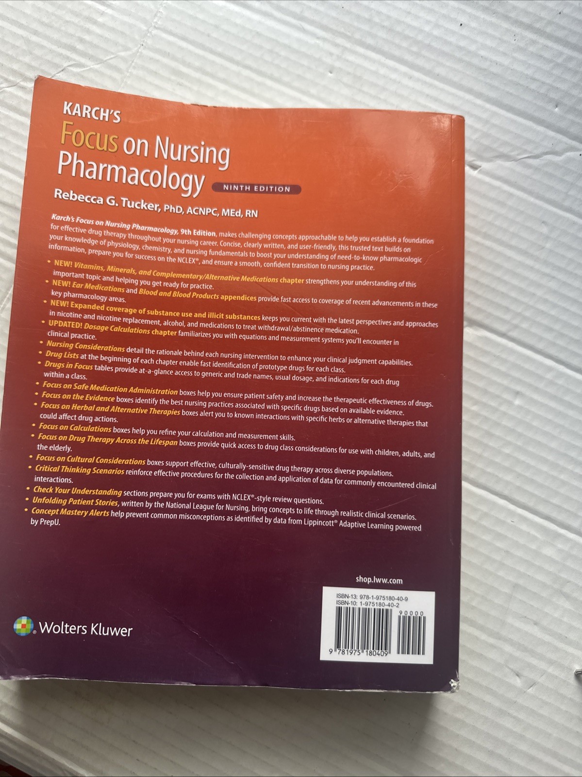 Karch&rsquo;s Focus on Nursing Pharmacology by Rebecca Tucker Paperback W Code To Red